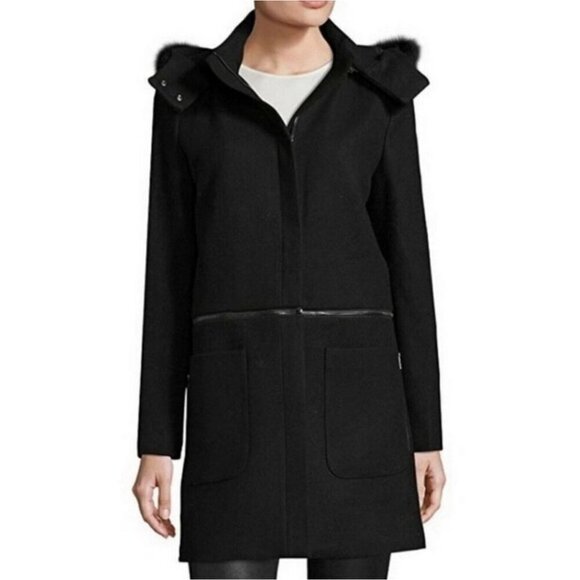 ZAC Zac Posen Jackets & Blazers - Zac Zac Posen 'Parker' Wool Black Hooded Convertible Coat Size 14
